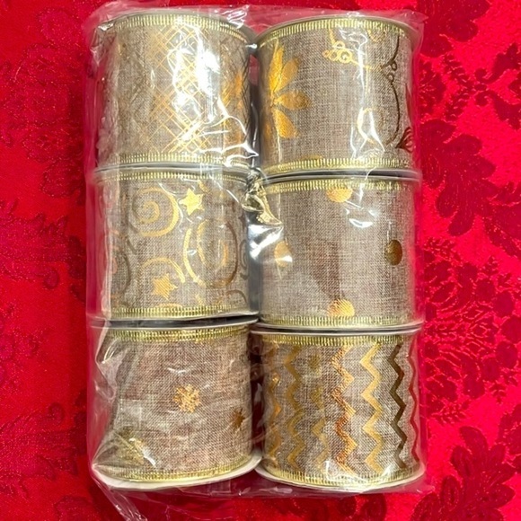 Brand New Set of 16 Rolls Wired Christmas Ribbon Plaid Burlap Glitter Decorating - Picture 6 of 12